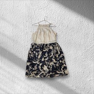 White and Navy floral lace mini dress